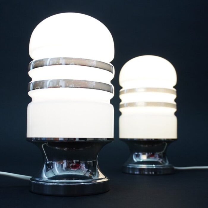 space age table lamps in chrome milk glass 1960s set of 2 3