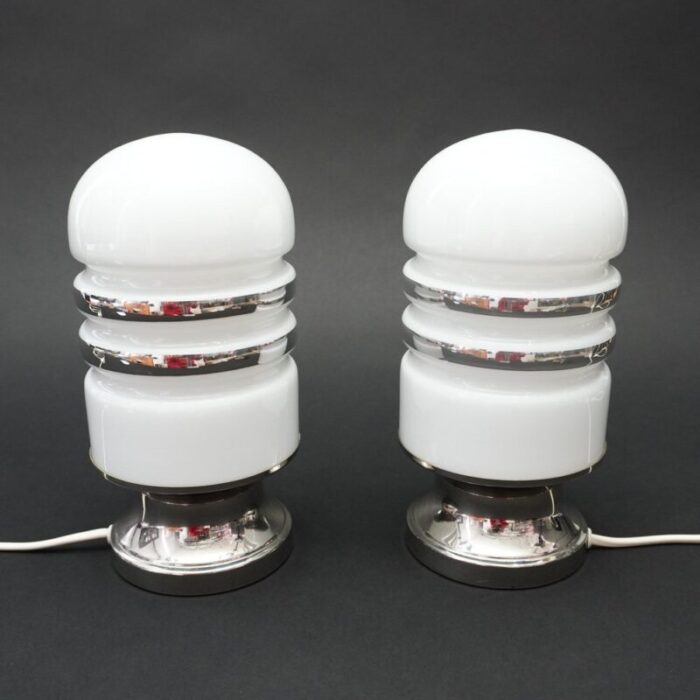 space age table lamps in chrome milk glass 1960s set of 2 4