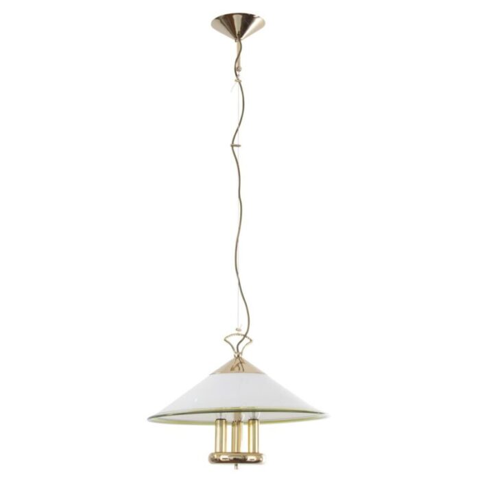 suspension lamp in white murano glass with yellow green and galvanic gold finishes italy 1980s 1