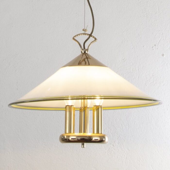 suspension lamp in white murano glass with yellow green and galvanic gold finishes italy 1980s 2