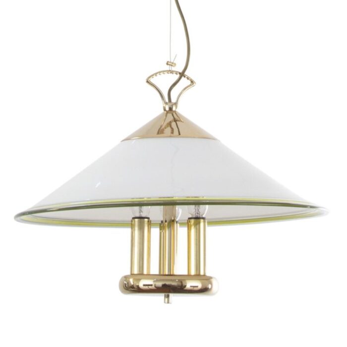 suspension lamp in white murano glass with yellow green and galvanic gold finishes italy 1980s 4