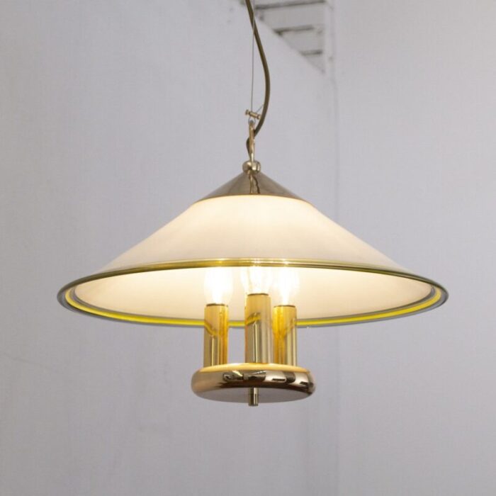 suspension lamp in white murano glass with yellow green and galvanic gold finishes italy 1980s 5