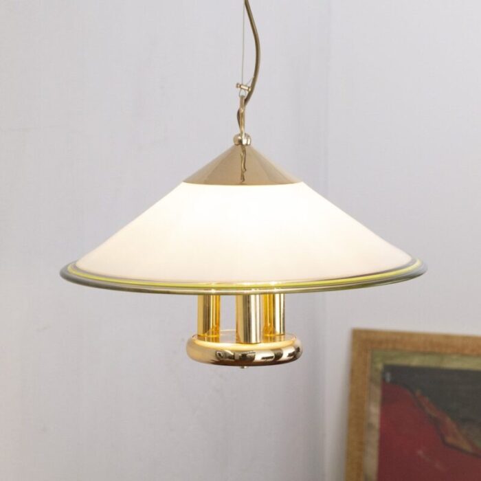 suspension lamp in white murano glass with yellow green and galvanic gold finishes italy 1980s 6