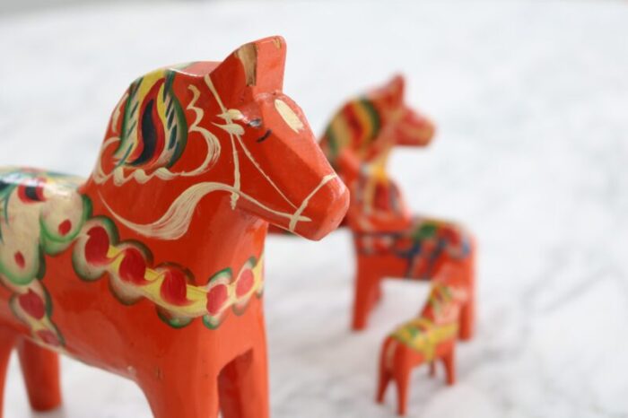 swedish wooden dala horse toys 1960s set of 4 2594