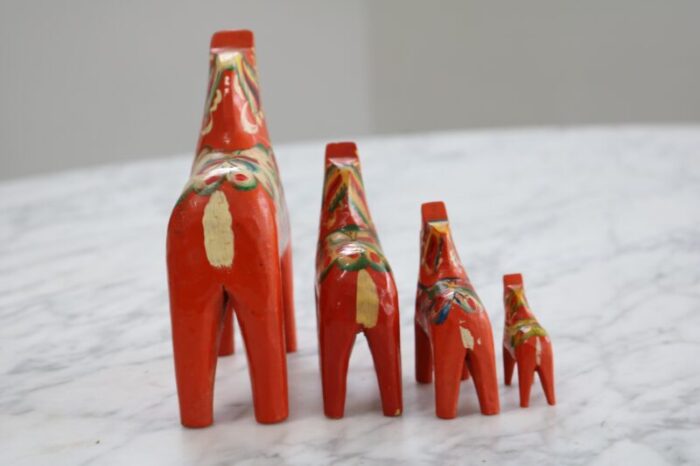 swedish wooden dala horse toys 1960s set of 4 3923