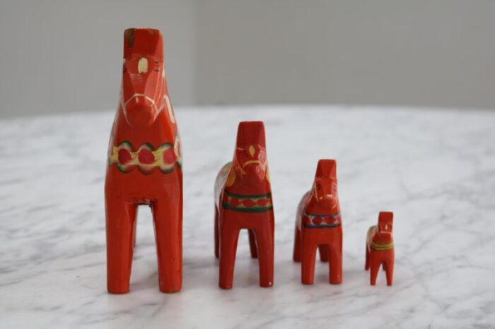 swedish wooden dala horse toys 1960s set of 4 6293