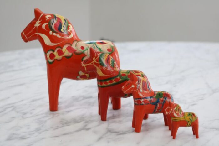 swedish wooden dala horse toys 1960s set of 4 8809