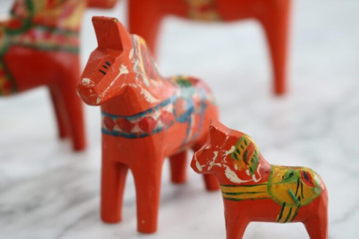 swedish wooden dala horse toys 1960s set of 4 8998