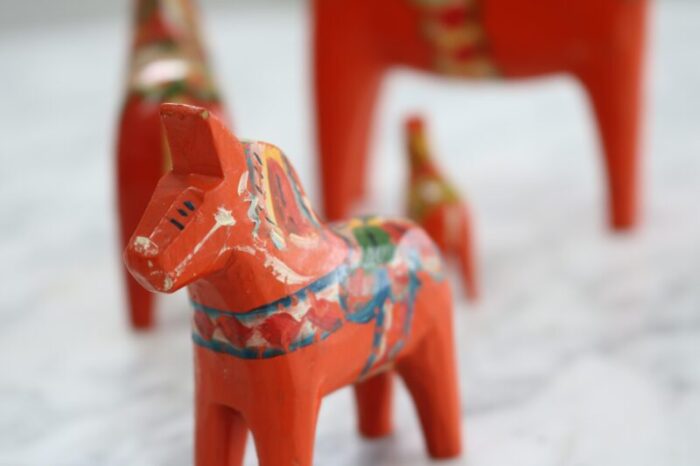 swedish wooden dala horse toys 1960s set of 4 9566