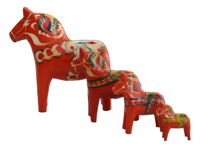 swedish wooden dala horse toys 1960s set of 4 9762