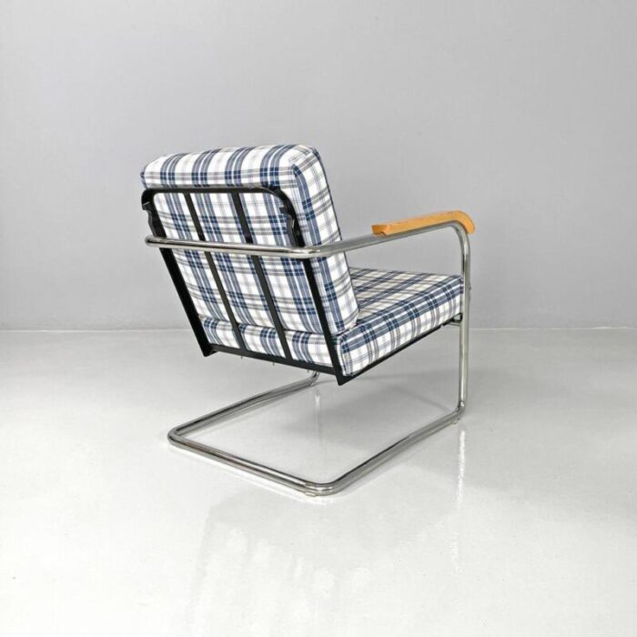 swiss blue tartan and white armchair by werner max moser for embru 2000s 2496