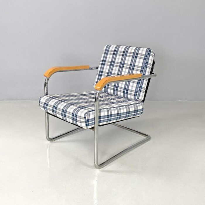 swiss blue tartan and white armchair by werner max moser for embru 2000s 3197