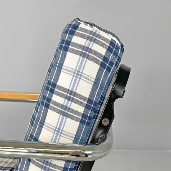 swiss blue tartan and white armchair by werner max moser for embru 2000s 3542