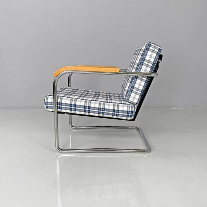 swiss blue tartan and white armchair by werner max moser for embru 2000s 3553