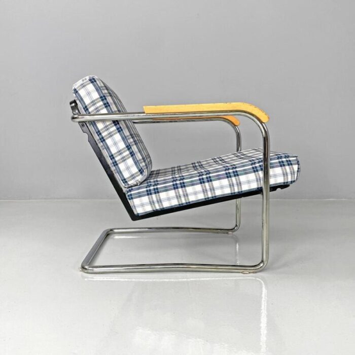 swiss blue tartan and white armchair by werner max moser for embru 2000s 3975