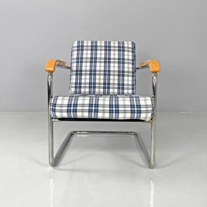 swiss blue tartan and white armchair by werner max moser for embru 2000s 6386