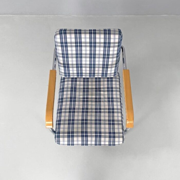 swiss blue tartan and white armchair by werner max moser for embru 2000s 8423