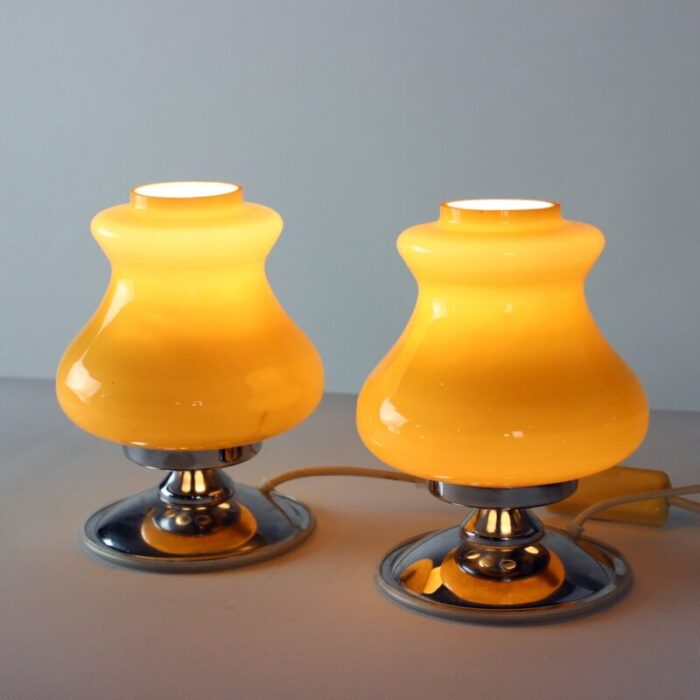 table lamps in cream opaline chrome bulgaria 1960s set of 2 3