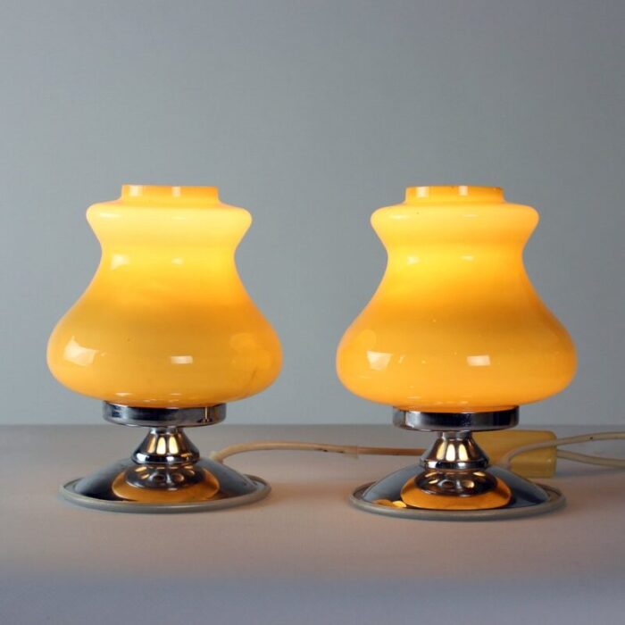 table lamps in cream opaline chrome bulgaria 1960s set of 2 4