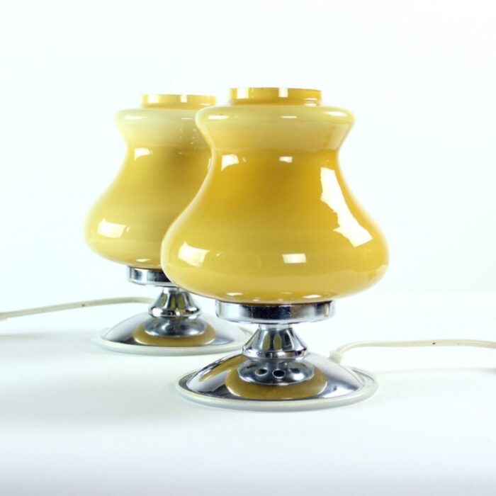 table lamps in cream opaline chrome bulgaria 1960s set of 2 5