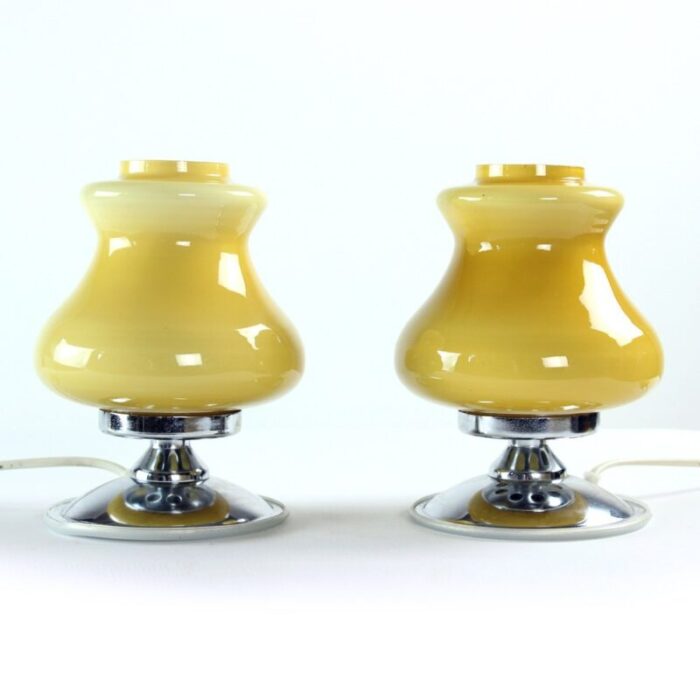 table lamps in cream opaline chrome bulgaria 1960s set of 2 8