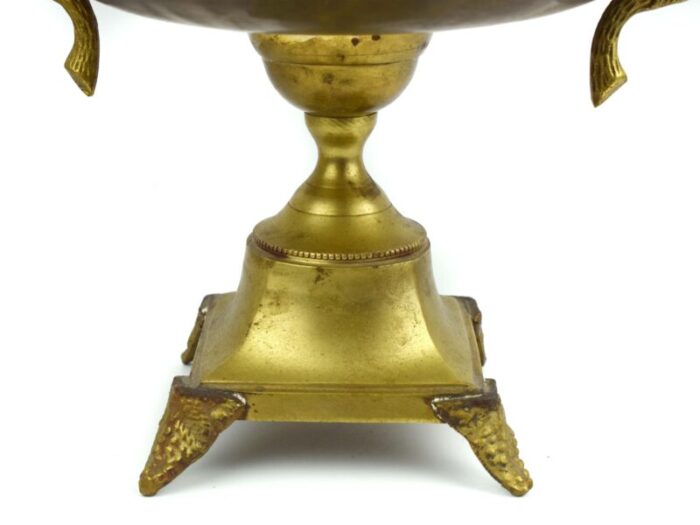 tall mid 20th century solid brass large pedestal bowl with grape vine design and handles centerpiece 3771