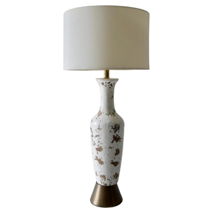 tall mid century american white table lamp in ceramic 1