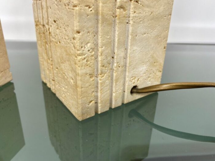 travertine marble brass table lamp from fratelli mannelli italy 1970s 9