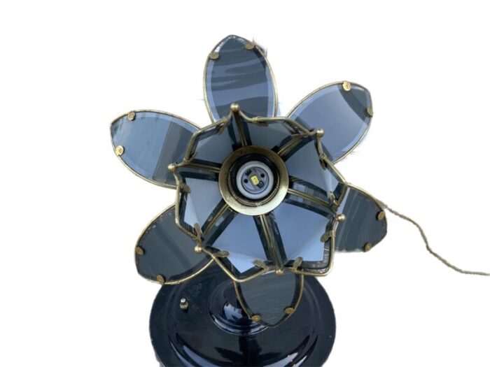 vintage 1980s triple lotus flower table lamp black lacquer and glass 1815