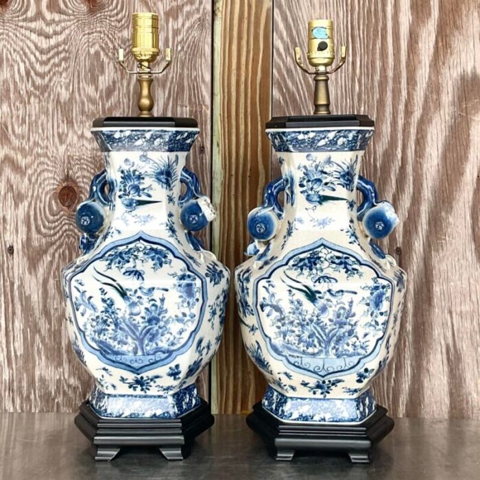 vintage asian chinoiserie ceramic lamps a pair 3488