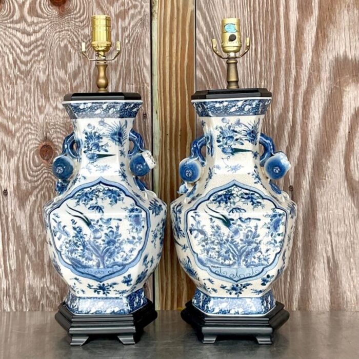 vintage asian chinoiserie ceramic lamps a pair 6586