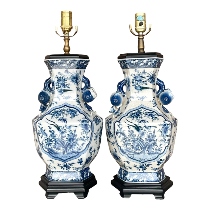 vintage asian chinoiserie ceramic lamps a pair 8657