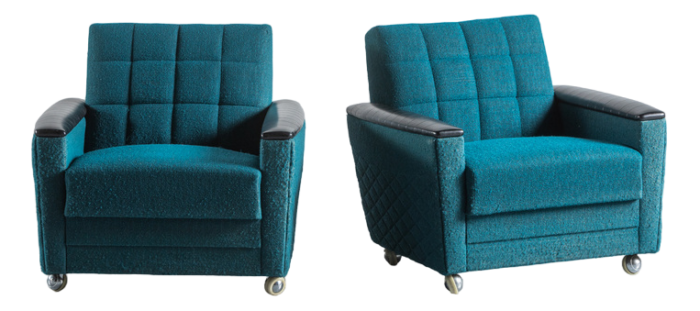 vintage blue fabric and leatherette armchairs on wheels germany 1970s set of 2 4445