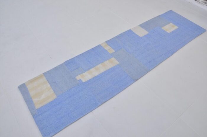 vintage blue handwoven rug 1960 0287