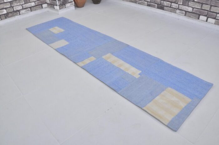 vintage blue handwoven rug 1960 3251