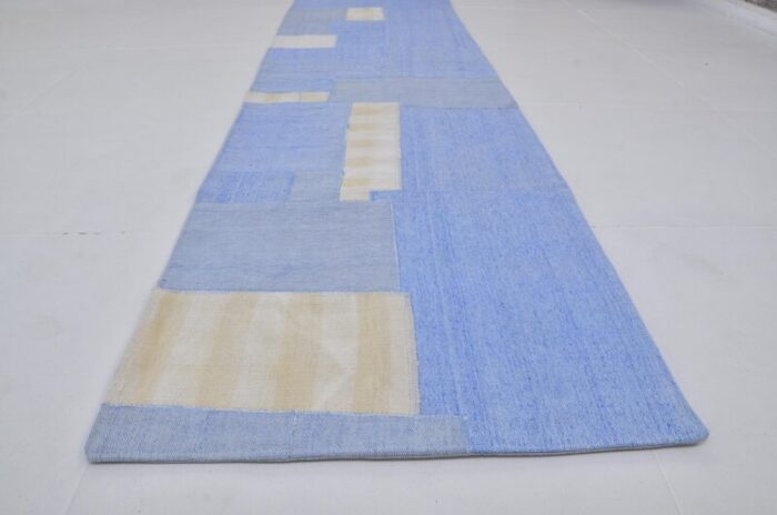 vintage blue handwoven rug 1960 5568