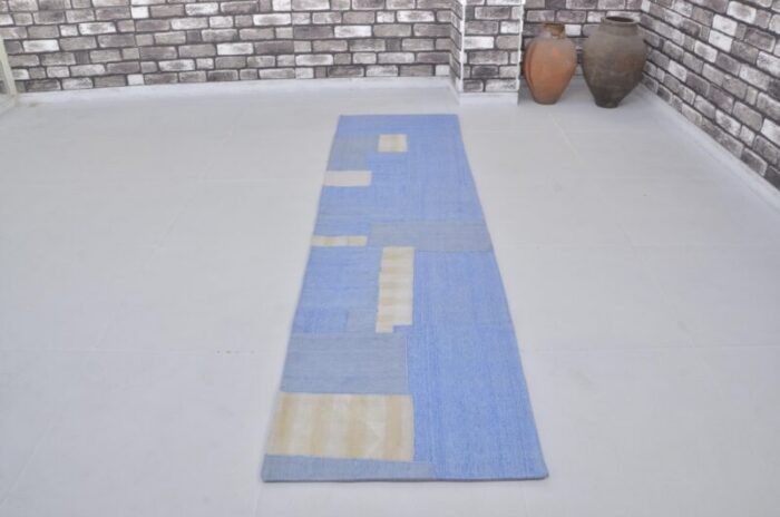 vintage blue handwoven rug 1960 6846