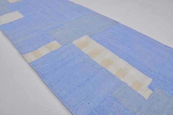 vintage blue handwoven rug 1960 7630