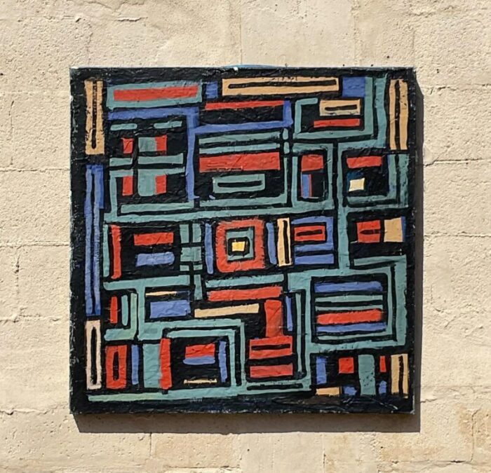 vintage boho geometric abstract oil on canvas 0240