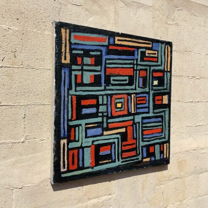 vintage boho geometric abstract oil on canvas 0927