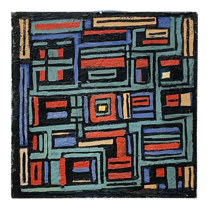 vintage boho geometric abstract oil on canvas 2592