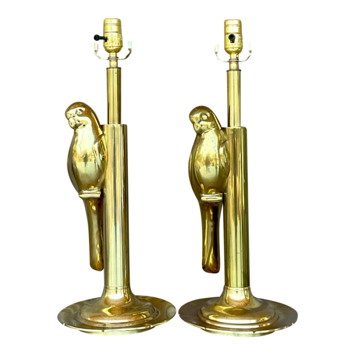 vintage boho polished brass parrot lamps a pair 6085