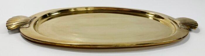 vintage brass oval clam shell motif handled tray 3937