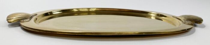 vintage brass oval clam shell motif handled tray 5765