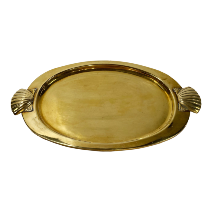 vintage brass oval shell motif handled tray 3914