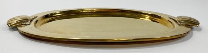 vintage brass oval shell motif handled tray 7698