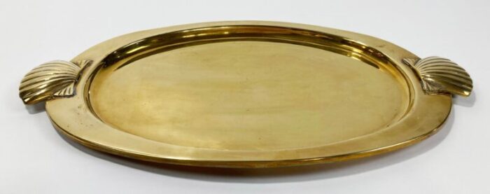 vintage brass oval shell motif handled tray 9172