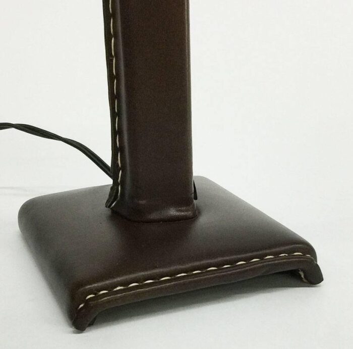 vintage brown leather stitched table or desk lamp france 1960s 3 scaled