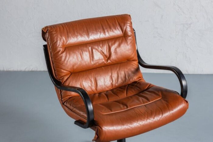 vintage brown leather swivel armchair italy 1970s 3607