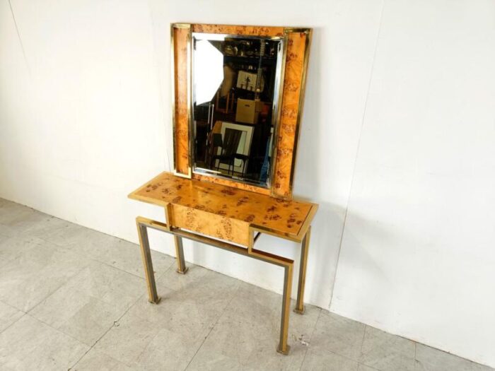 vintage burl wood console with mirror 1970s set of 2 7191